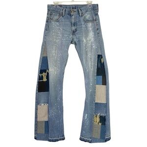 Levi’s Patchwork Jeans Waist 28 Womens Size 6 Small Flare Wide Leg Handmade Blue